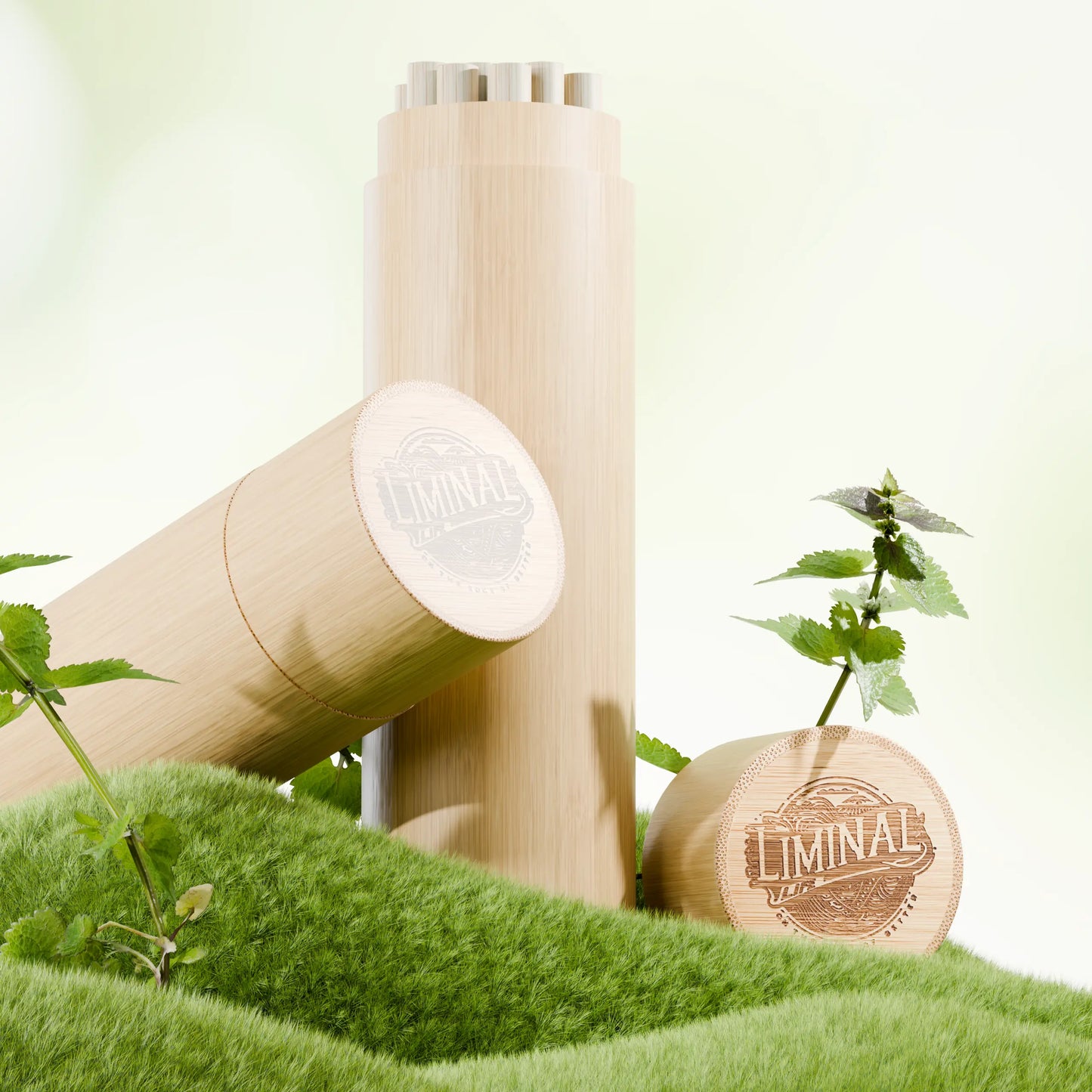 Liminal Life Sustain-a-Straws bamboo straws showcased in natural moss environment. 