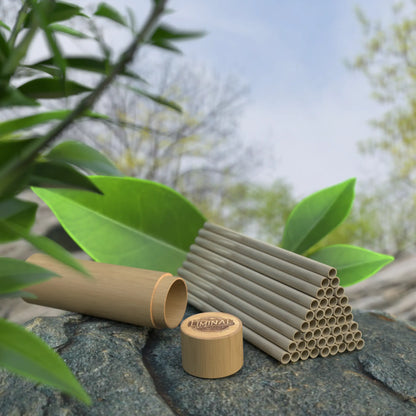 Liminal Life Sustain-a-Straws bamboo straws showcased in natural mountainous environment.